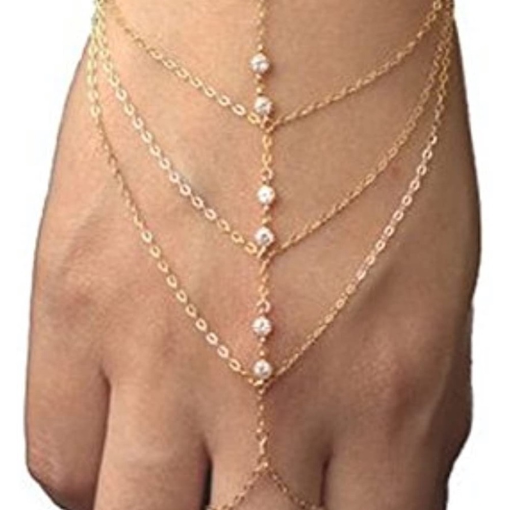 Chain Tassel Crystal Bracelet Hand/Finger Harness